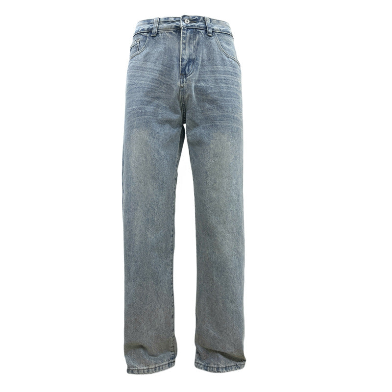 Basic Versatile Blue Jeans for Men - Loose Straight Wide Leg Washed