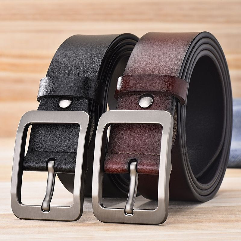 Men's Belt Pure Leather Pin Buckle Denim Casual Versatile Genuine Leather Pants Belt