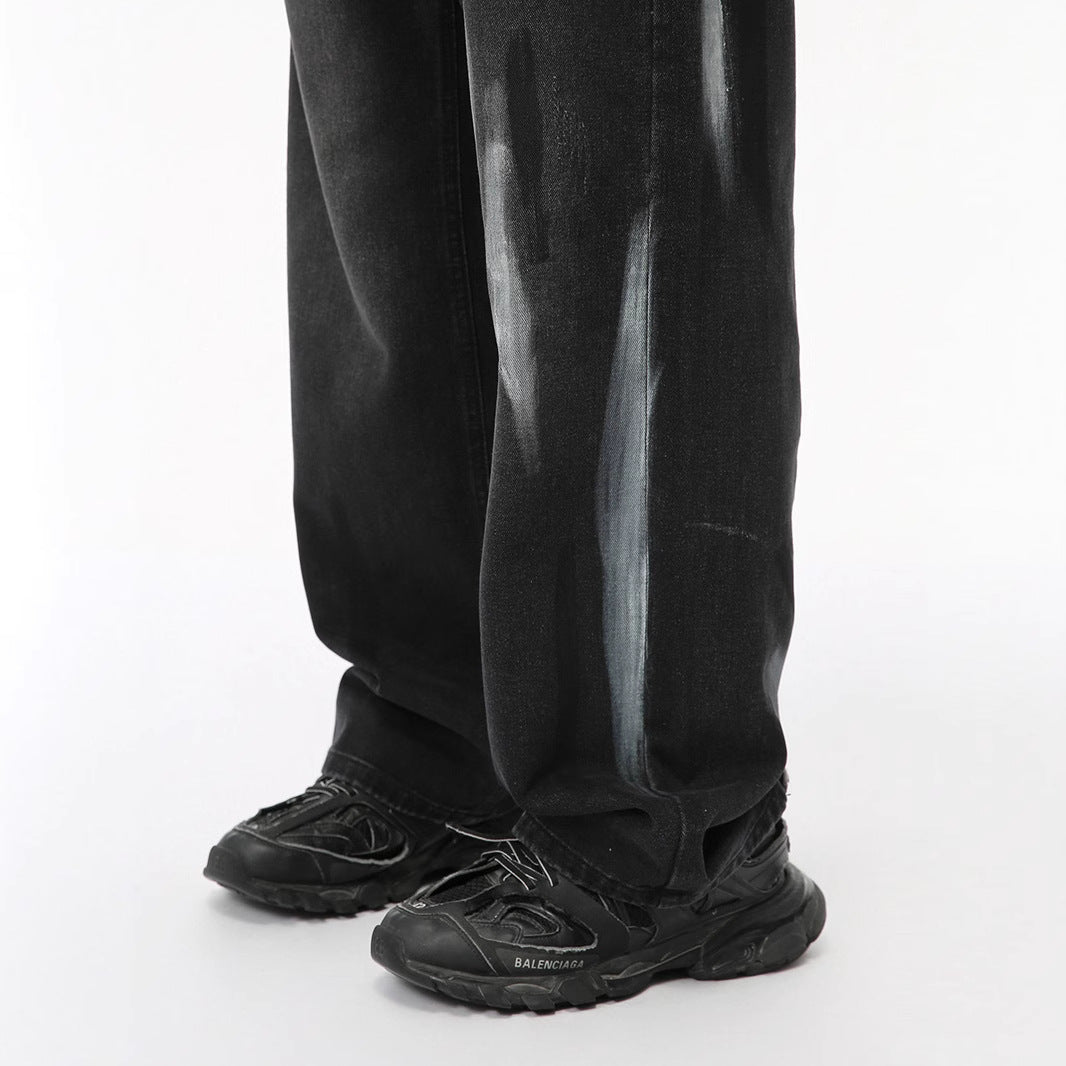 Graffiti Denim Pants for Men - Unique Loose Straight Leg Casual Trousers