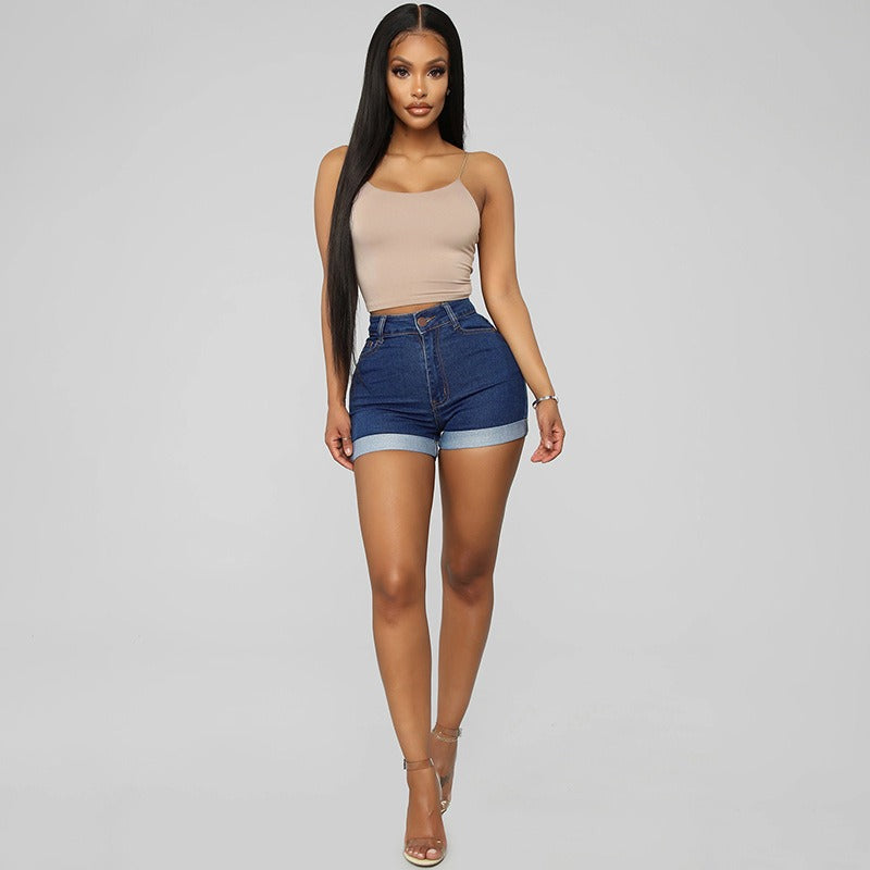 Fashionable and Minimalist High Elastic Women's Denim Shorts