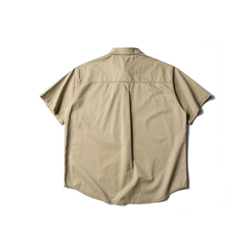 Patch Washed Loose Workwear Short Sleeved Shirt for Men