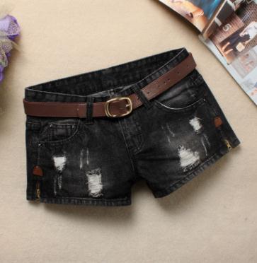 Women's Mini Low Waist Ripped Denim Shorts with Rivet Holes