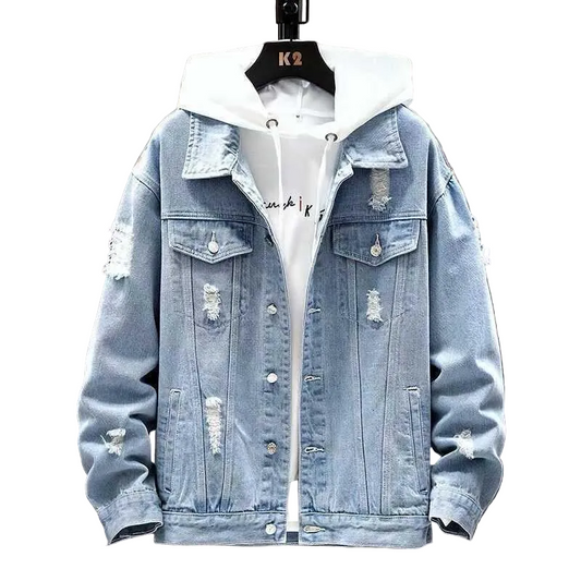 Casual Japanese-Style Ripped Men's Denim Jacket