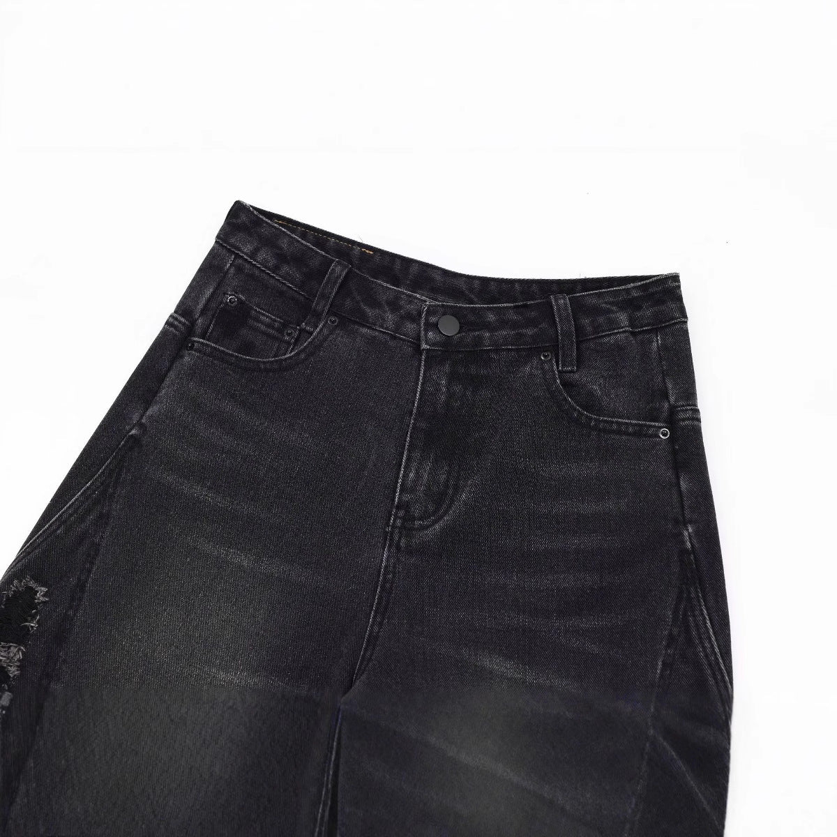 Washed Distressed Denim Shorts - Unisex Loose Wide Leg Straight Leg Five-Point Pants