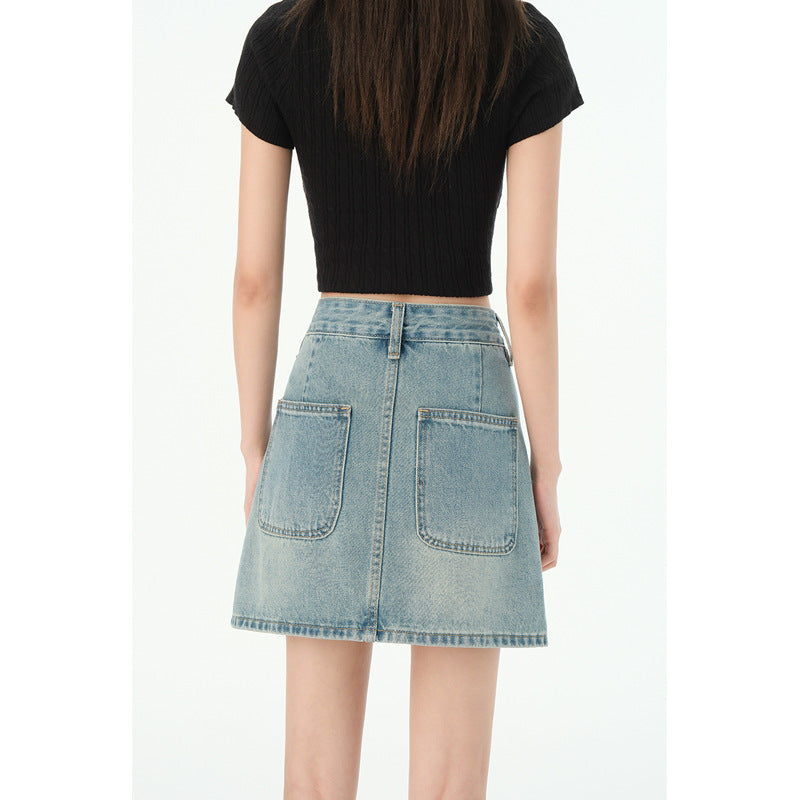 Light Color Denim Skirt for Women - High Waist Slim A-line Pencil Skirt