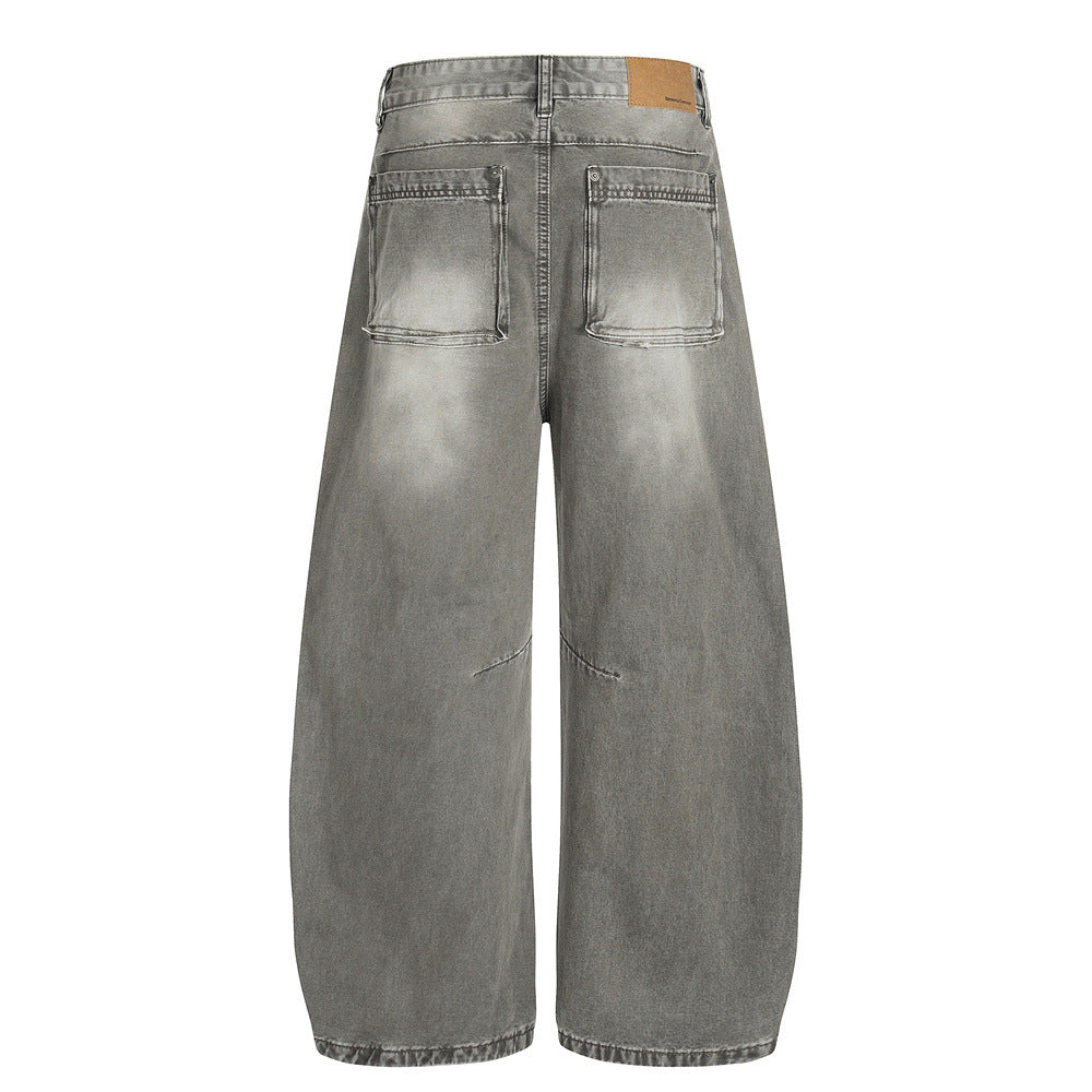 Retro Men's Pants, Distressed Washed Flared Tapered Jeans, Loose Wide Leg Casual Pants for Men