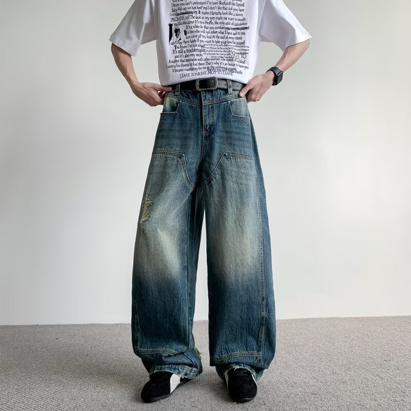 Distressed Vintage Loose Fit Wide Leg Jeans