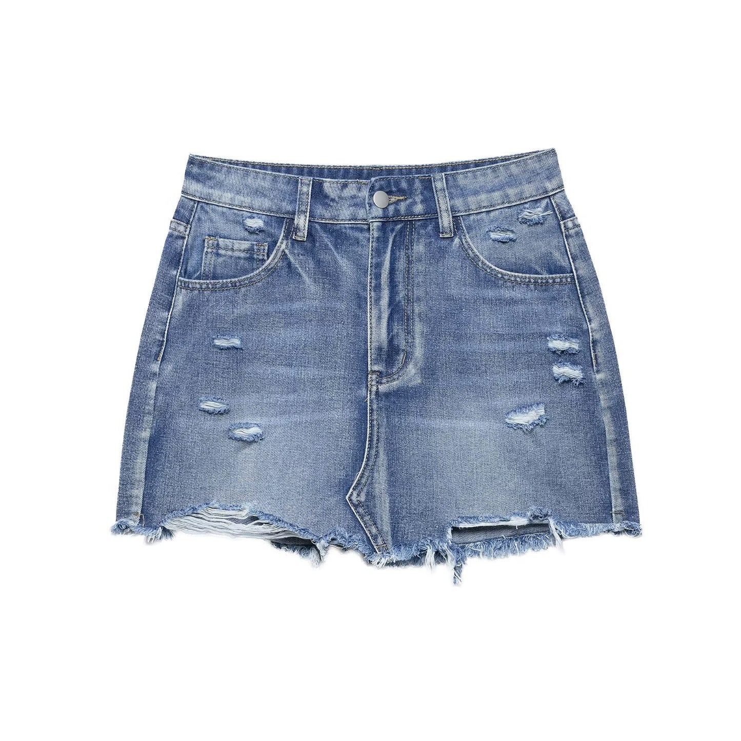 Women's Vintage Ripped Denim Mini Skirt