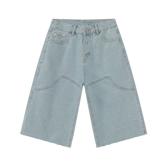 Loose Wide-Leg Seven-Quarter Jeans for Men - Retro Straight Leg Denim Shorts