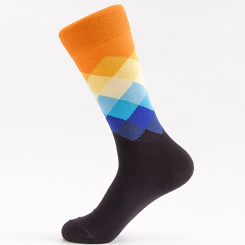 Men's Medium Tube Socks - Colorful Diamond Pattern
