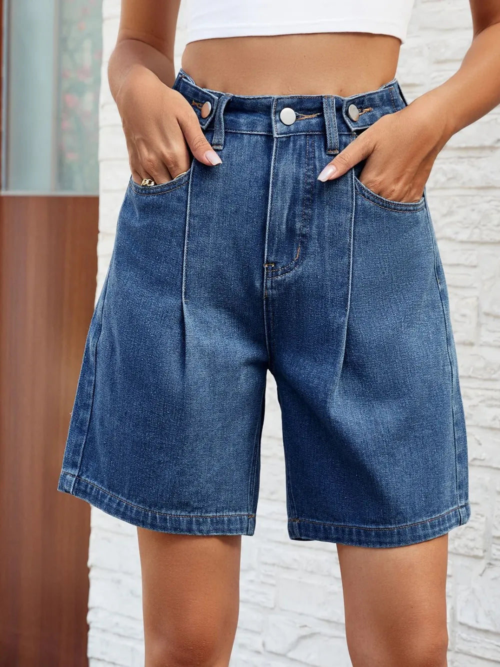 Premium High Waist Denim Shorts with Pockets