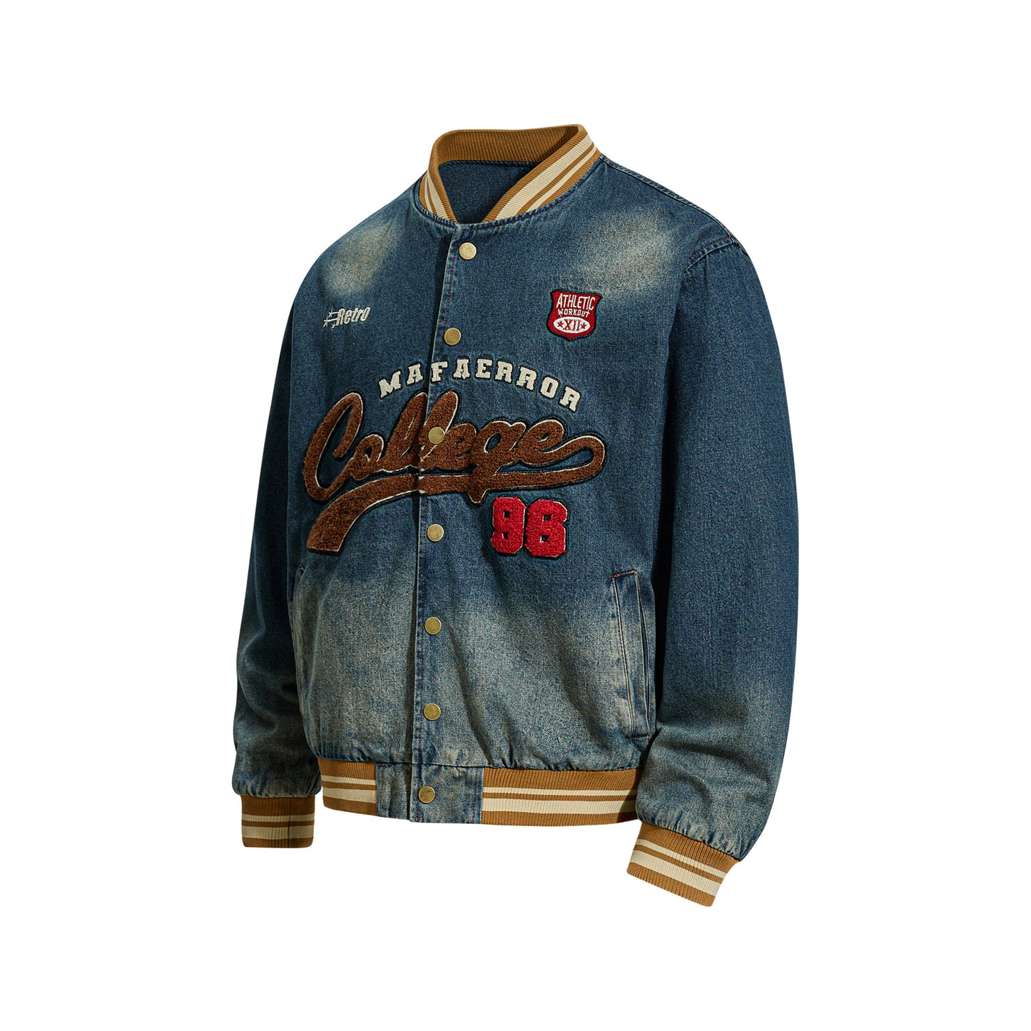 Vintage Washed Letter Embroidery Baseball Jacket for Men and Women - Casual Denim Jacket