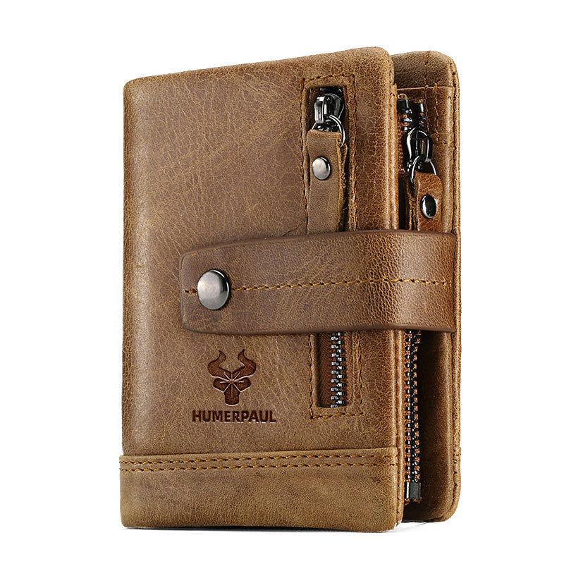 Leather Wallet Crazy Horse Leather Zipper Buckle Wallet Leather Multifunctional Clutch