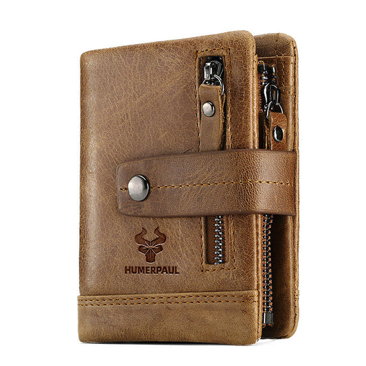 Leather Wallet Crazy Horse Leather Zipper Buckle Wallet Leather Multifunctional Clutch