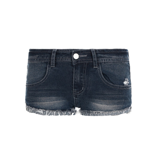Retro Washed Blue Low Waisted Denim Shorts
