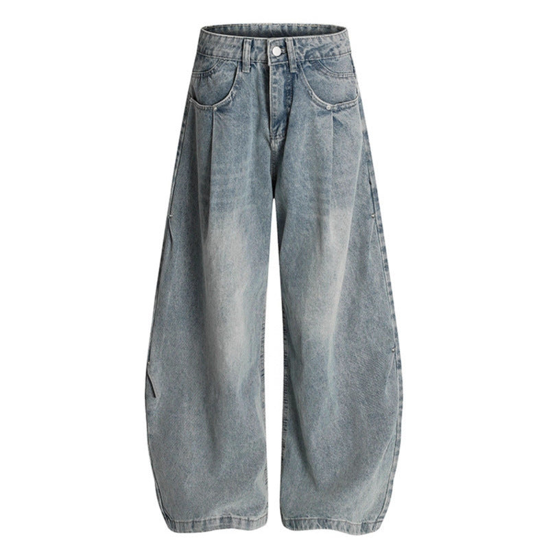 Washed Pleated High Waisted Jeans