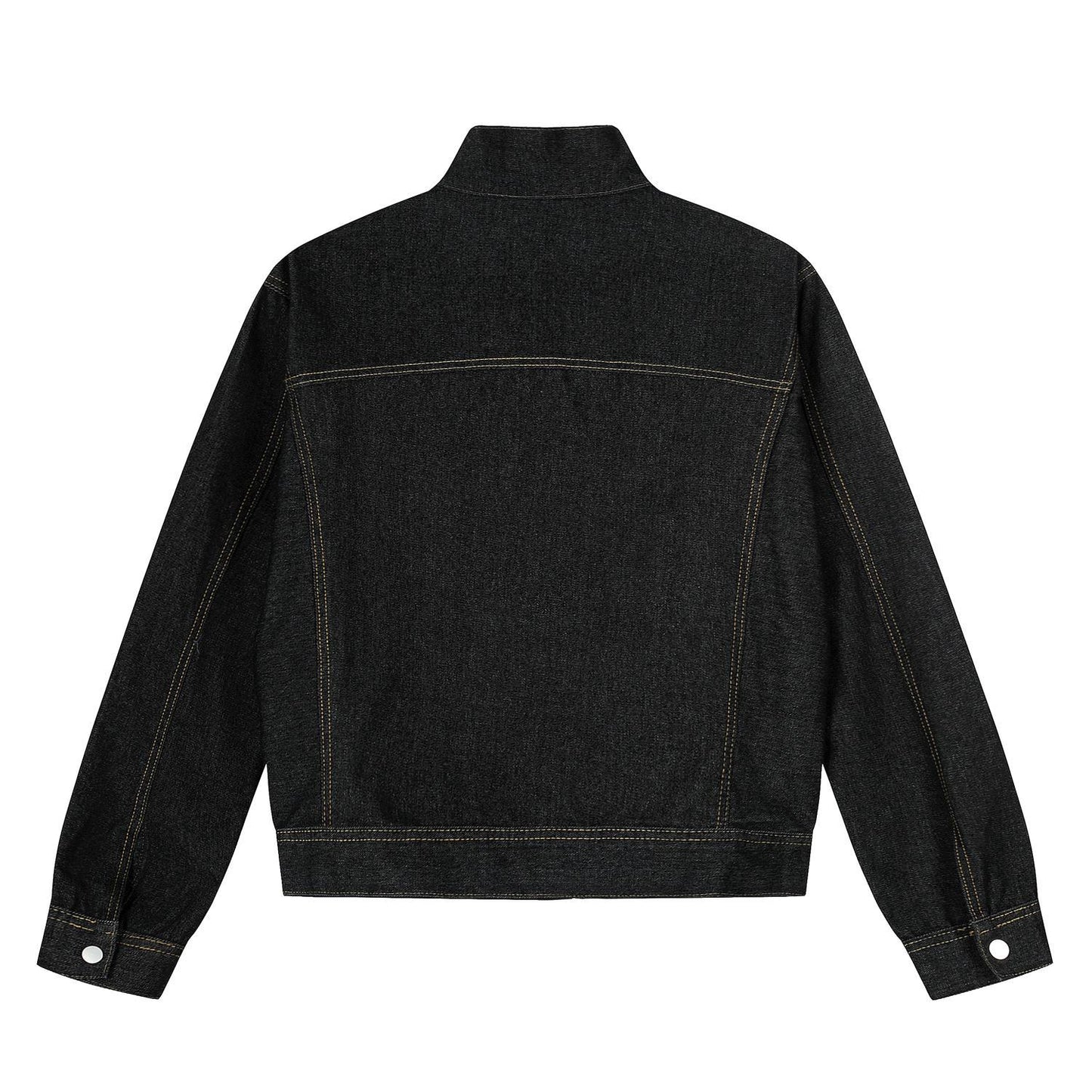 Vintage Washed Denim Jacket with Stand-Up Collar