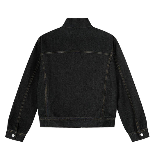 Vintage Washed Denim Jacket with Stand-Up Collar