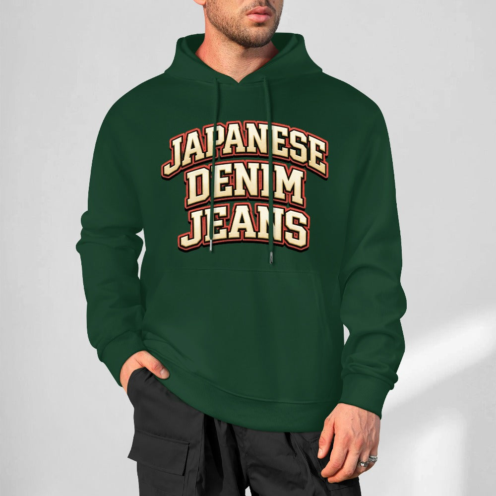 Japanese Denim University Hoodie 100% Cotton - Forest Green