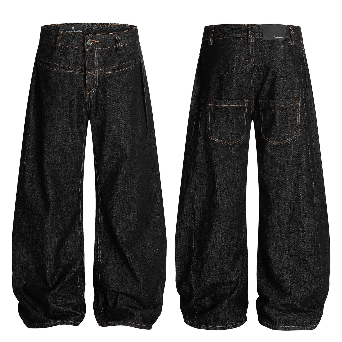 Retro Washed Original Color Denim Loose Curved Knife Wide Leg Pants