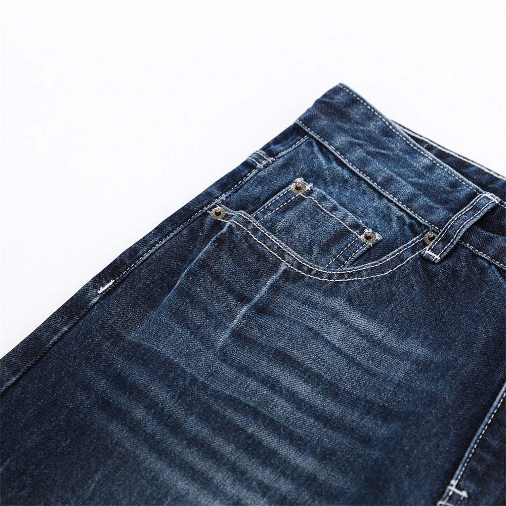 Washed Denim Bell Bottoms — Mid-Rise Flared Jeans with Zipper Fly (Black, Dark Blue)