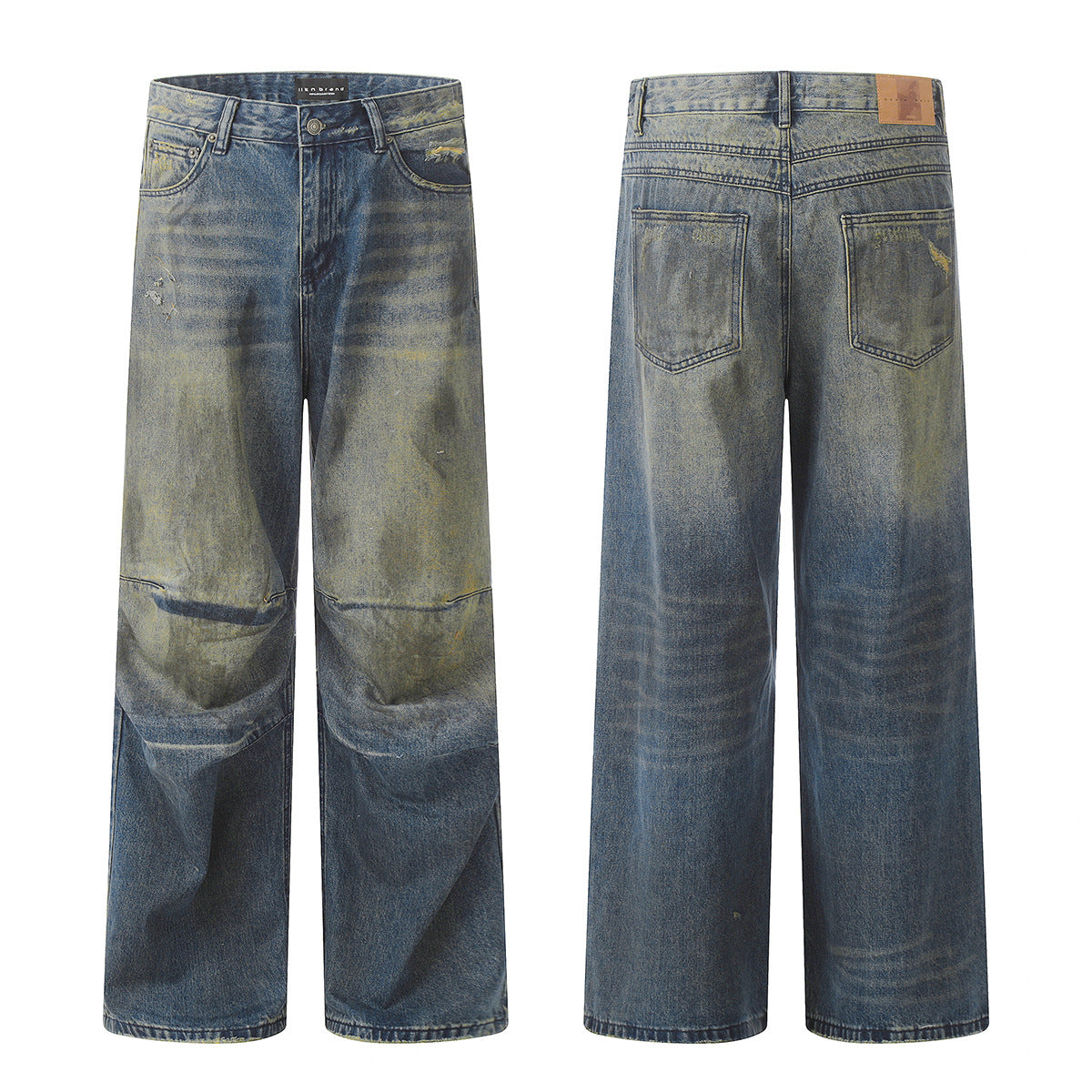 Distressed Pleated Denim Pants for Men and Women - Casual Wide-Leg Design