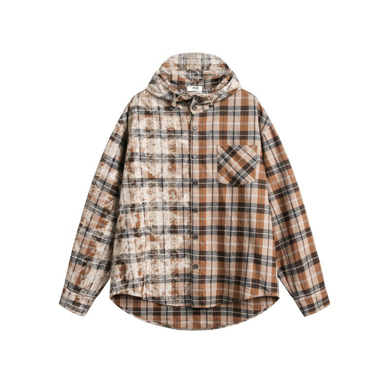 Checkered Contrasting Hooded Shirt for Men and Women