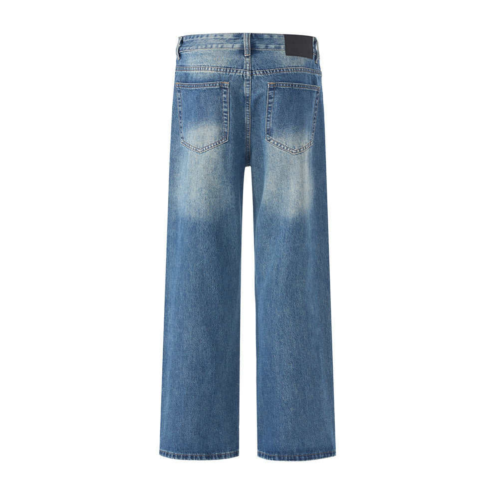 Men's Denim Jeans, Tie-Dye Catwhisker Straight Leg, Casual Loose Fit, , Versatile Men's Pants