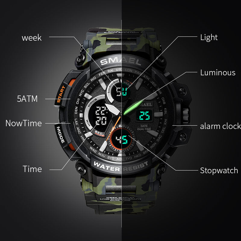 Camouflage Military Watch Men Waterproof Dual Time Display Men's Sport Wristwatch Digital Analog Quartz Watches Male 1708