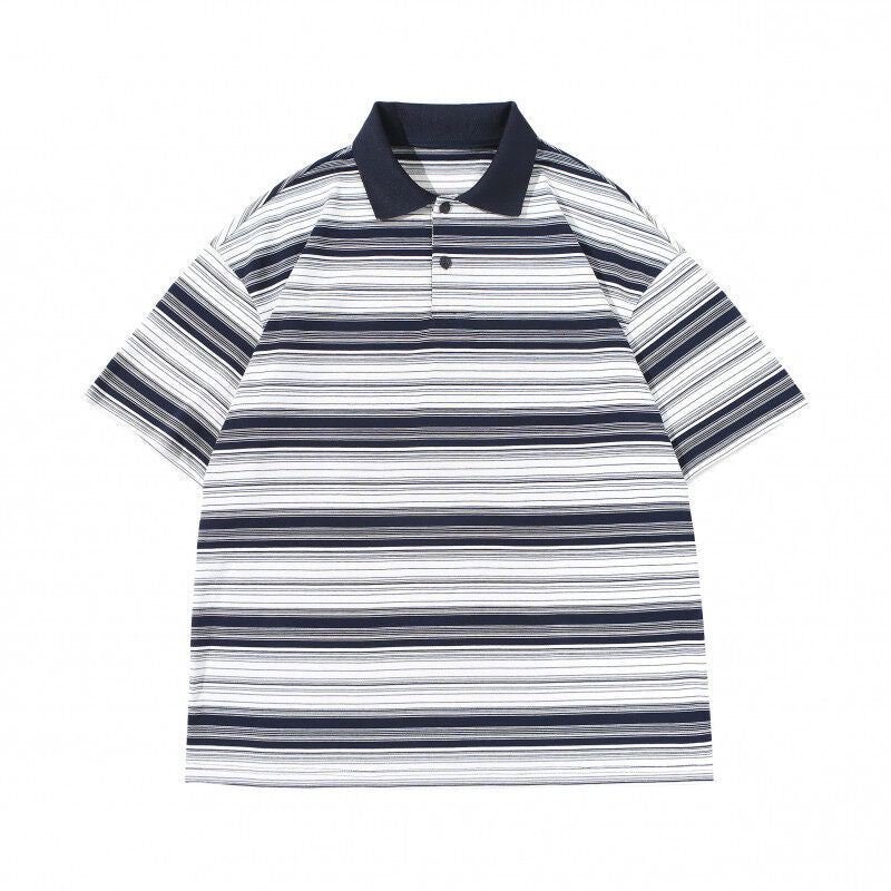 Simple Casual Striped Short Sleeved Polo Shirt