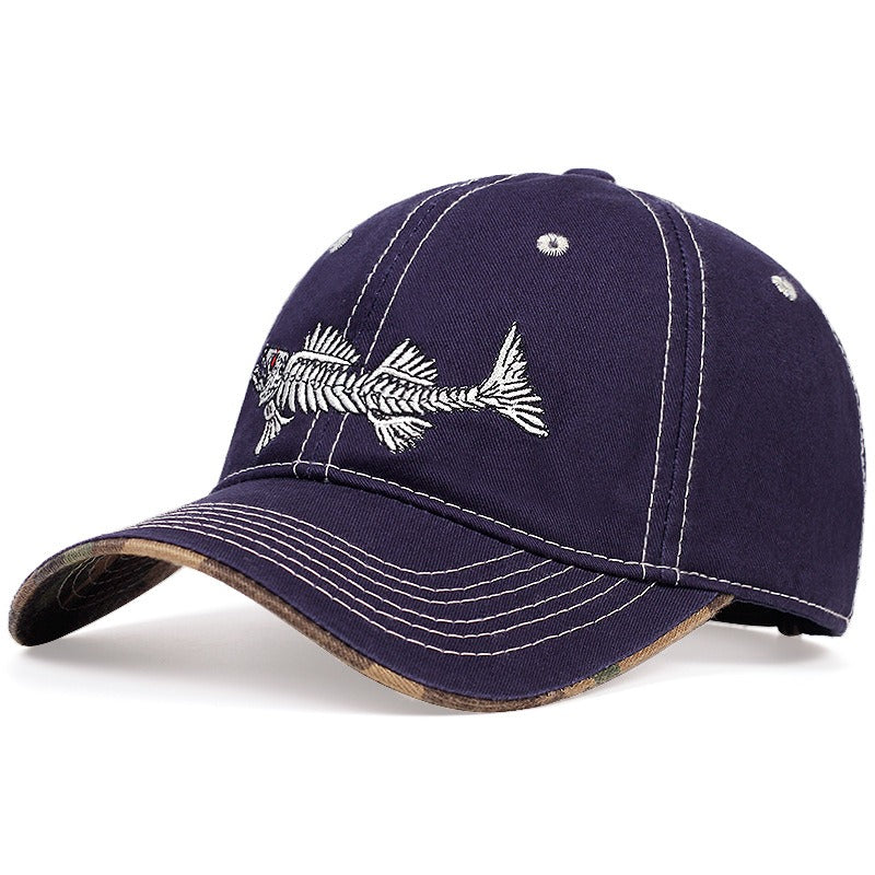 Fishbone Embroidered Baseball Cap - Outdoor Sports Cap, Sunscreen Cap, Sunshade Cap, Duck Tongue Cap, Travel Cap