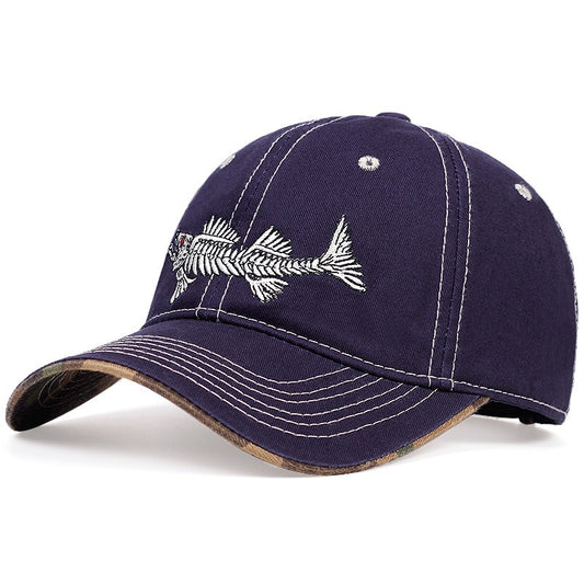 Fishbone Embroidered Baseball Cap - Outdoor Sports Cap, Sunscreen Cap, Sunshade Cap, Duck Tongue Cap, Travel Cap