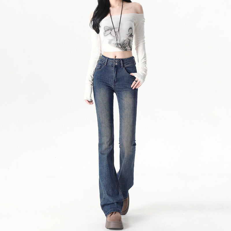 Individual  Double Button Flared Jeans for Women - High Waist Slimming Hoof Bell Bottom Denim Pants
