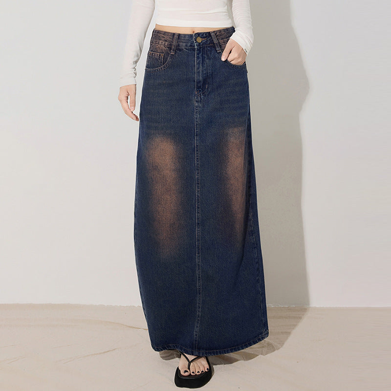 Stylish Versatile Personalized Denim Midi Skirt for Women