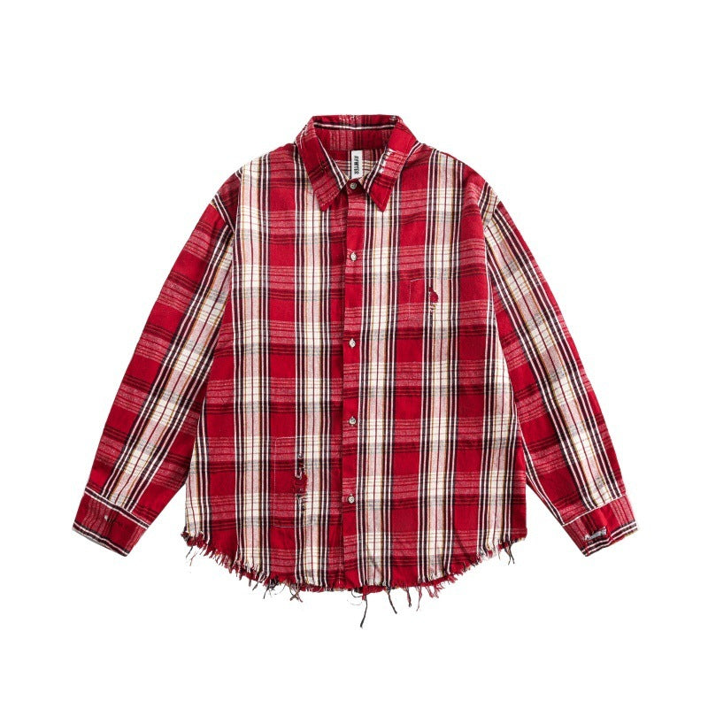 Broken Border Plaid Long Sleeve Loose Fitting Shirt for Men and Women