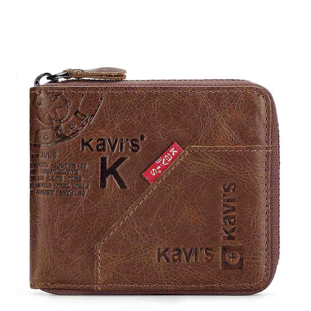 Men's Short Leather Wallet with Zipper - Retro Multifunctional Soft Wallet
