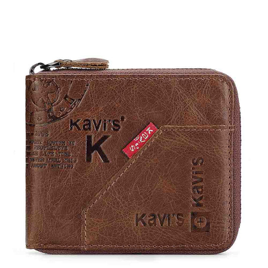Men's Short Leather Wallet with Zipper - Retro Multifunctional Soft Wallet