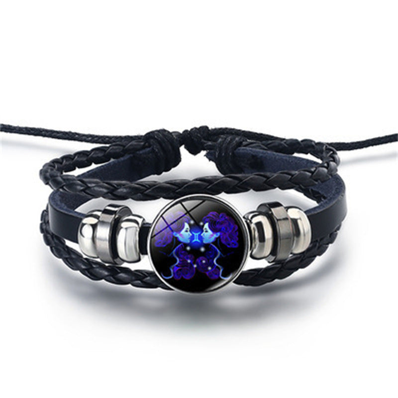 Zodiac Signs Glow Leather Bracelet
