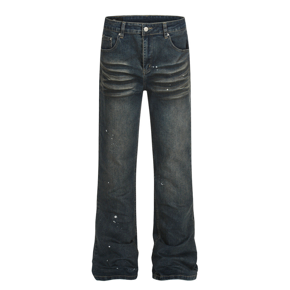 Style Men's Jeans with Catwhisker Distressing, Splatter Paint, Trendy Small Brand Design, Casual Versatile Men's Pants
