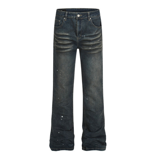 Style Men's Jeans with Catwhisker Distressing, Splatter Paint, Trendy Small Brand Design, Casual Versatile Men's Pants