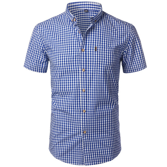 Small Plaid Shirt Men Short Sleeve Cotton Dress Shirts Casual Button Down Men