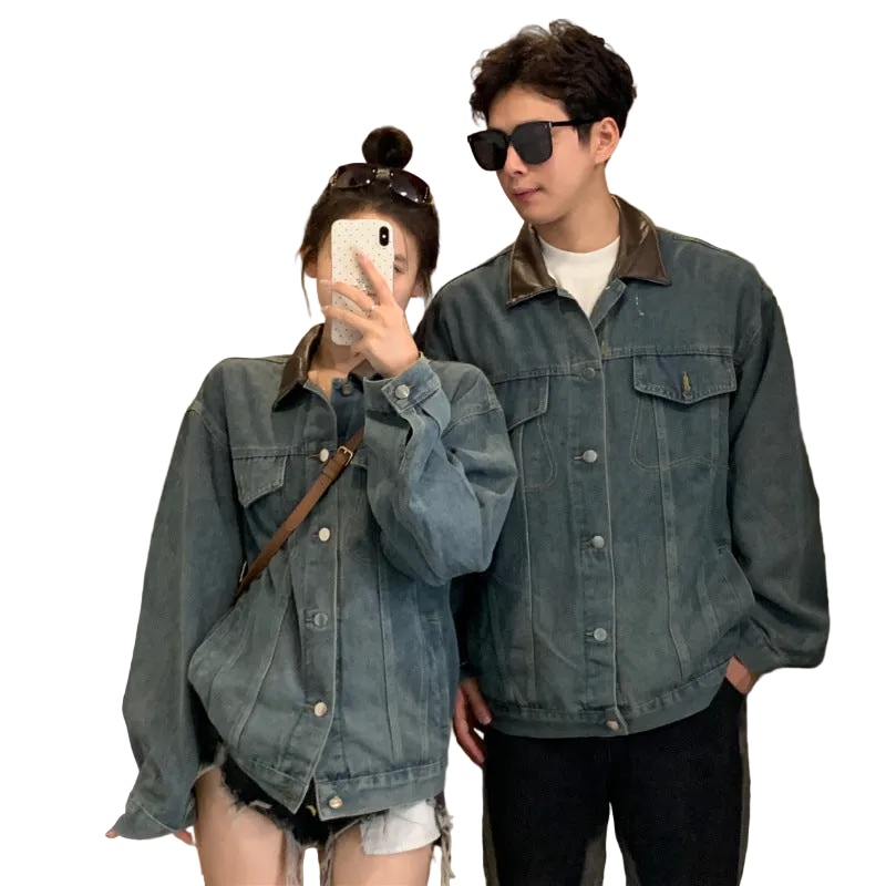 Retro Denim Jacket - Loose Fit Turn-down Collar