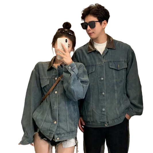 Retro Denim Jacket - Loose Fit Turn-down Collar