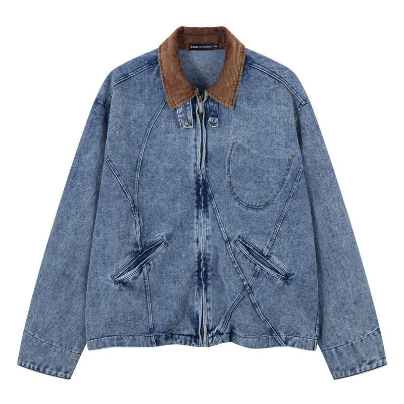 Men's Denim Jacket with Turn-down Collar