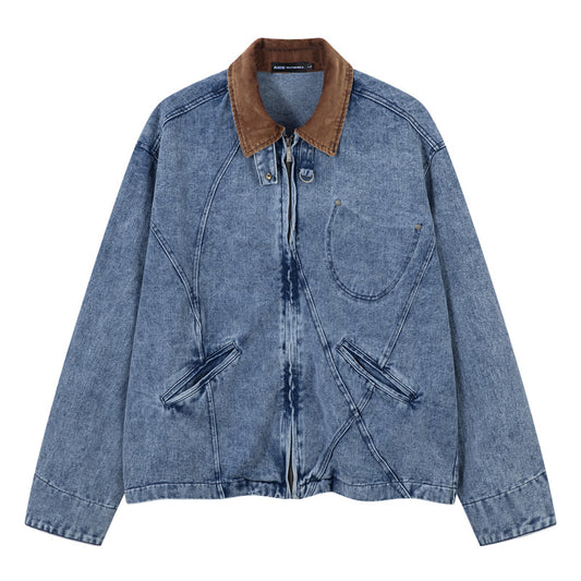 Men's Denim Jacket with Turn-down Collar