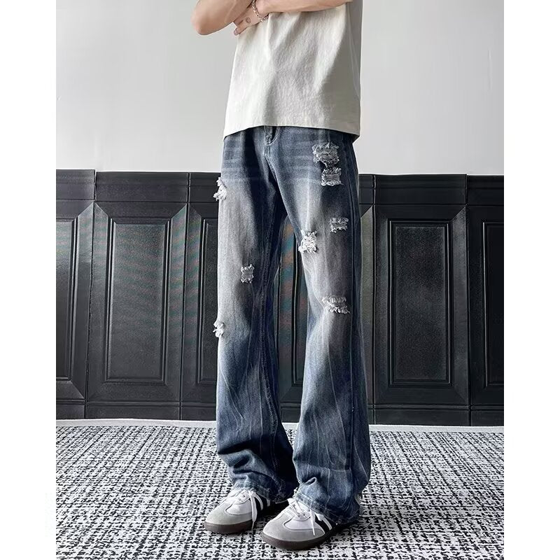 Men's Ripped Loose Straight Leg Denim Jeans