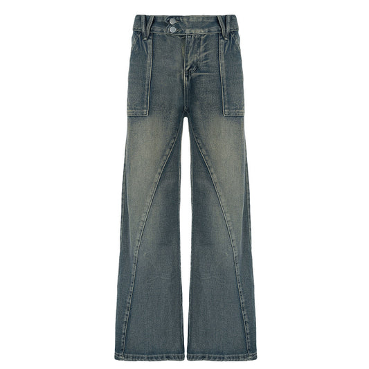 Low Waist Irregular Split Line Pocket Jeans