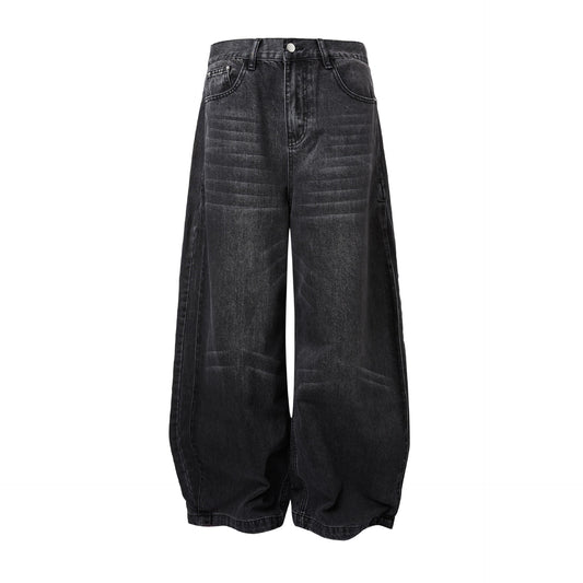 Baggy Cat Whisker Unique Washed Distressed Loose Wide Leg Jeans for Men and Women