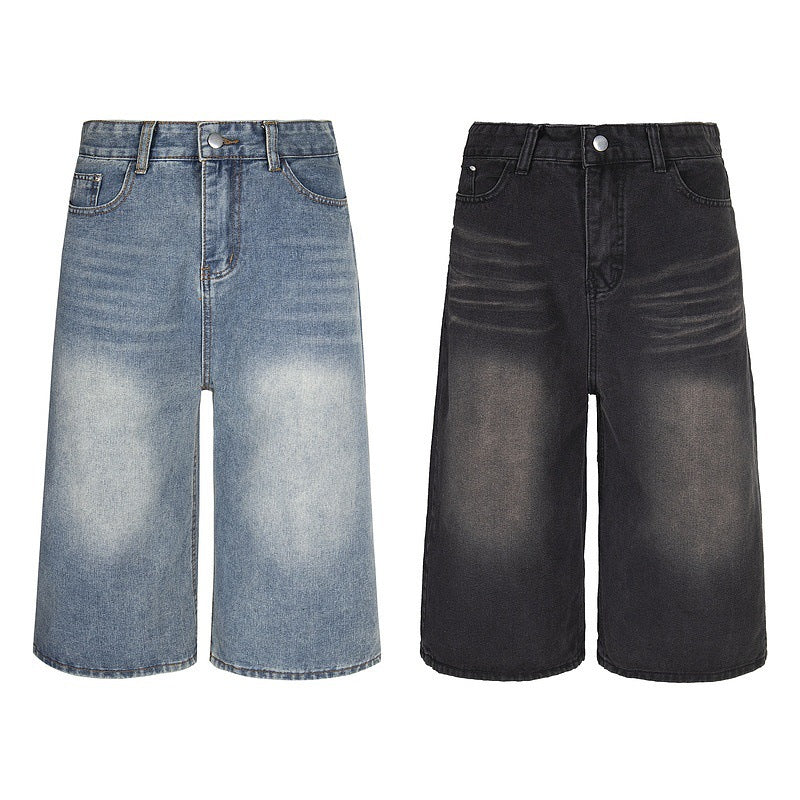 Seven-Quarter Washed Wide-Leg Jeans - Loose Straight Fit for Men