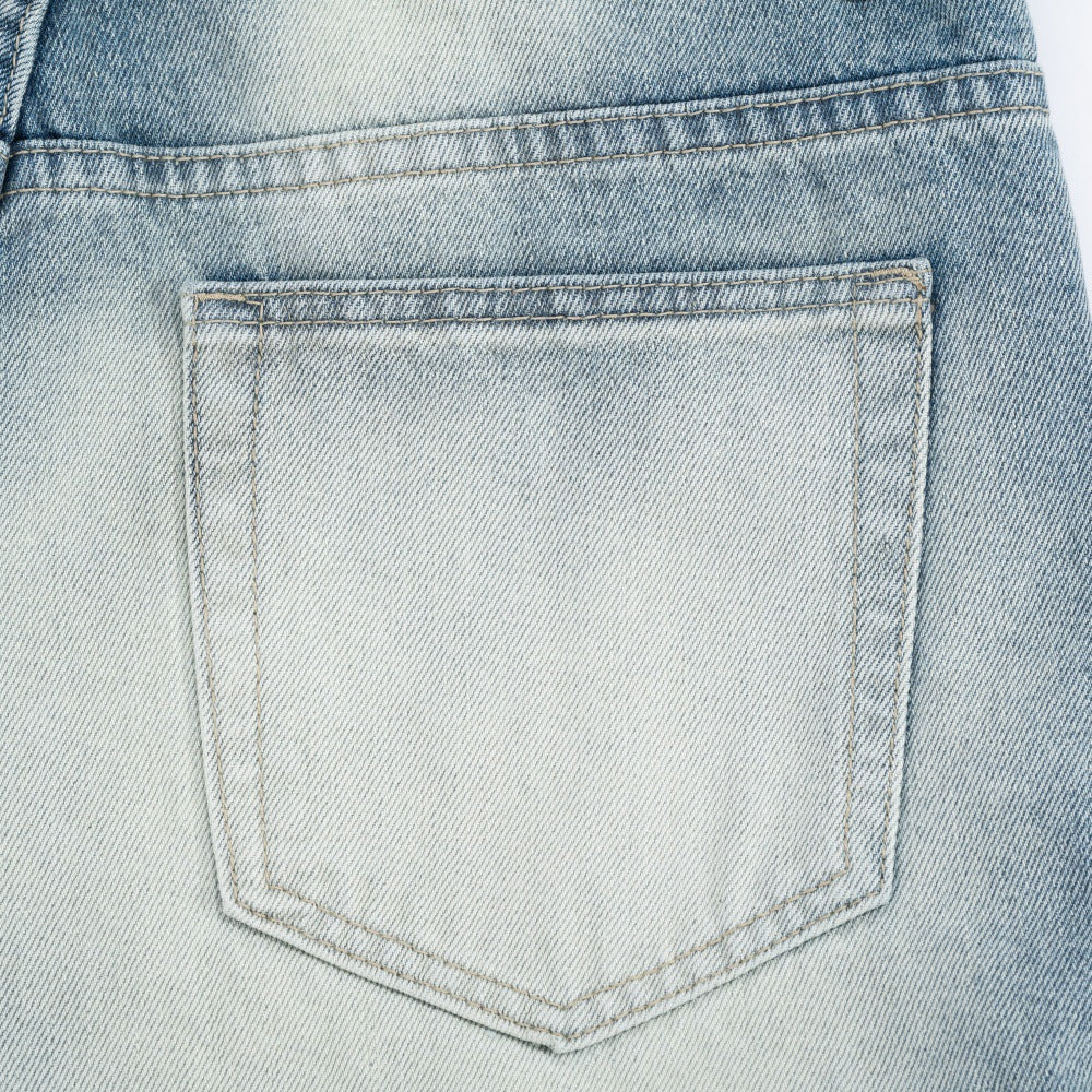 Color Blocking White Washed Denim Pants